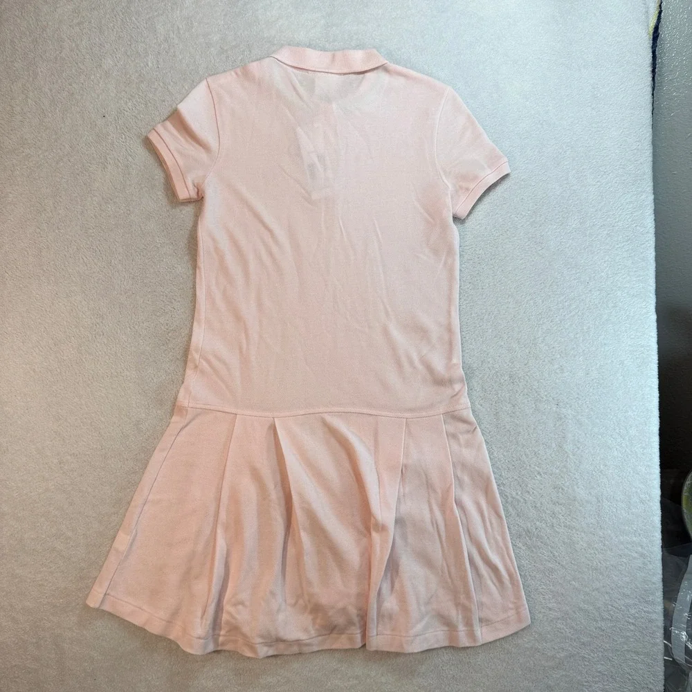 Lacoste Kids Pink Short Sleeve Pleated Pique Polo Dress Size 12 5191L